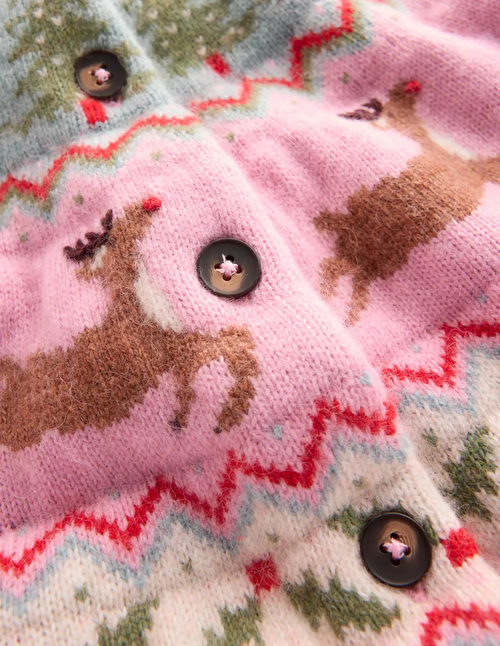 Edie Fair Isle Cardigan-Pink, Reindeer