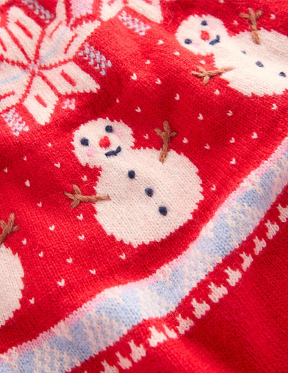 Edie Fair Isle Sweater-Red, Snowman
