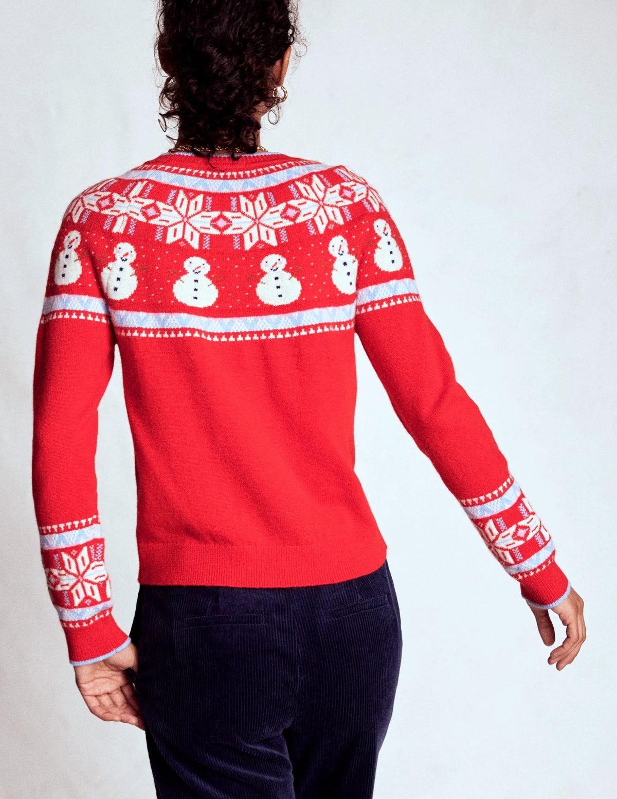 Edie Fair Isle Sweater-Red, Snowman