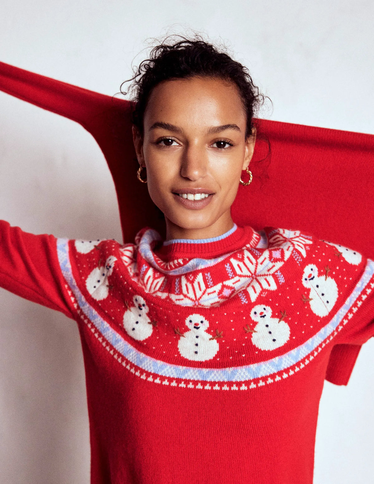 Edie Fair Isle Sweater-Red, Snowman