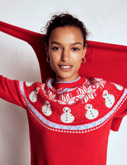 Edie Fair Isle Sweater-Red, Snowman