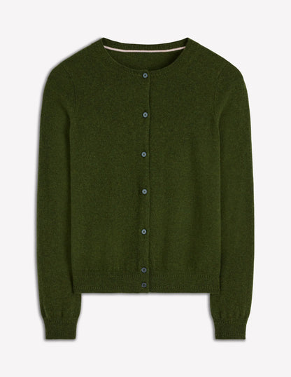 Eva Cashmere Crew Cardigan-Leaf Green Melange
