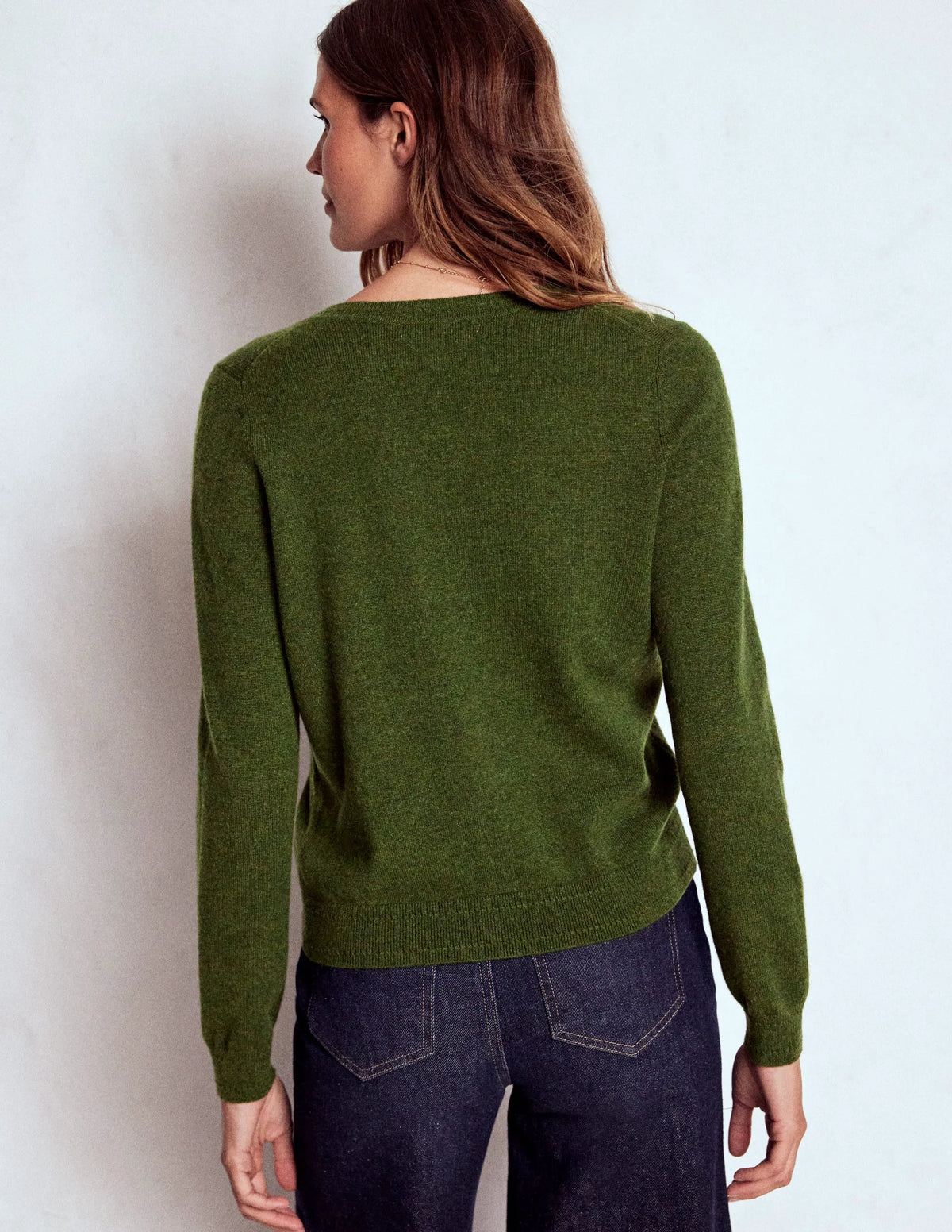 Eva Cashmere Crew Cardigan-Leaf Green Melange