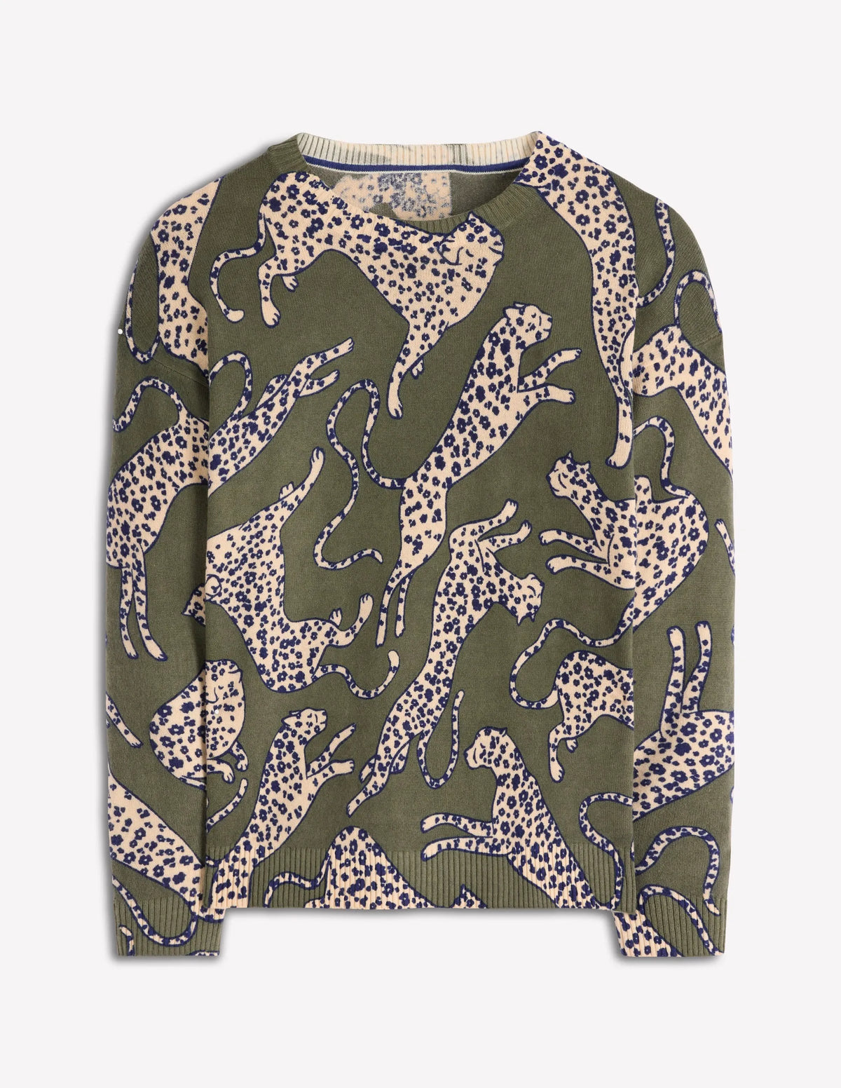 Lydia Cashmere Jumper-Woodland Green, Leopard