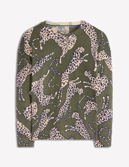 Lydia Cashmere Jumper-Woodland Green, Leopard