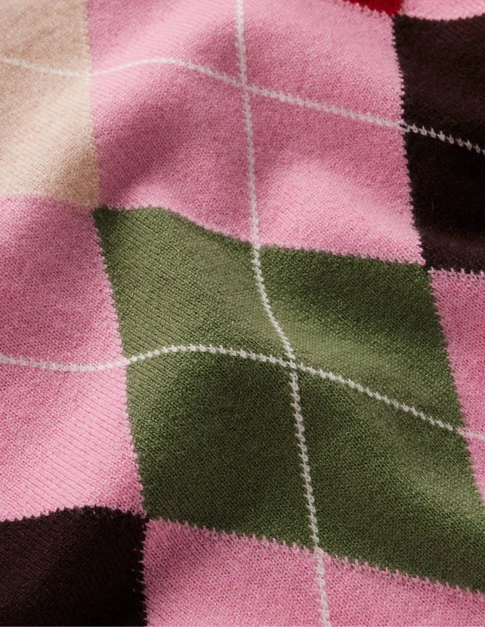 Lydia Cashmere Jumper-Pink, Brown and Green Argyle