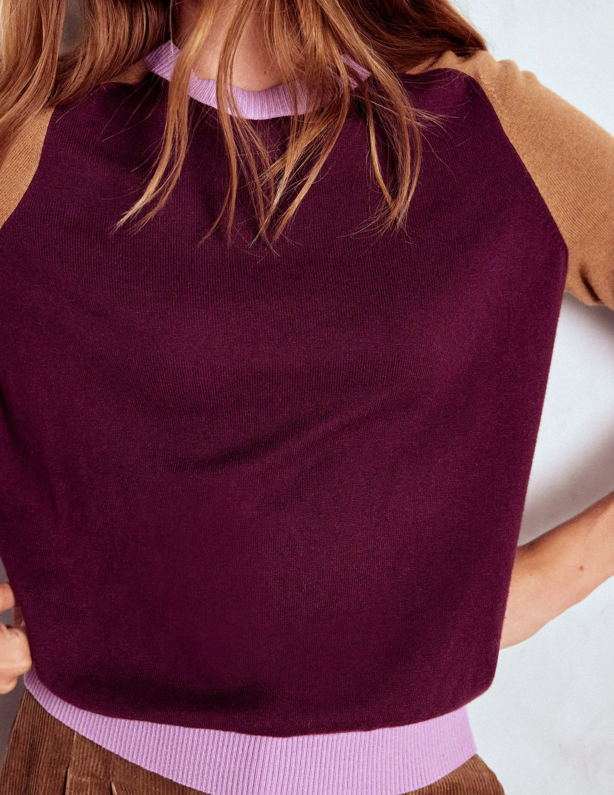 Meg Raglan Sleeve Sweater-Plum Jam, Colour Block
