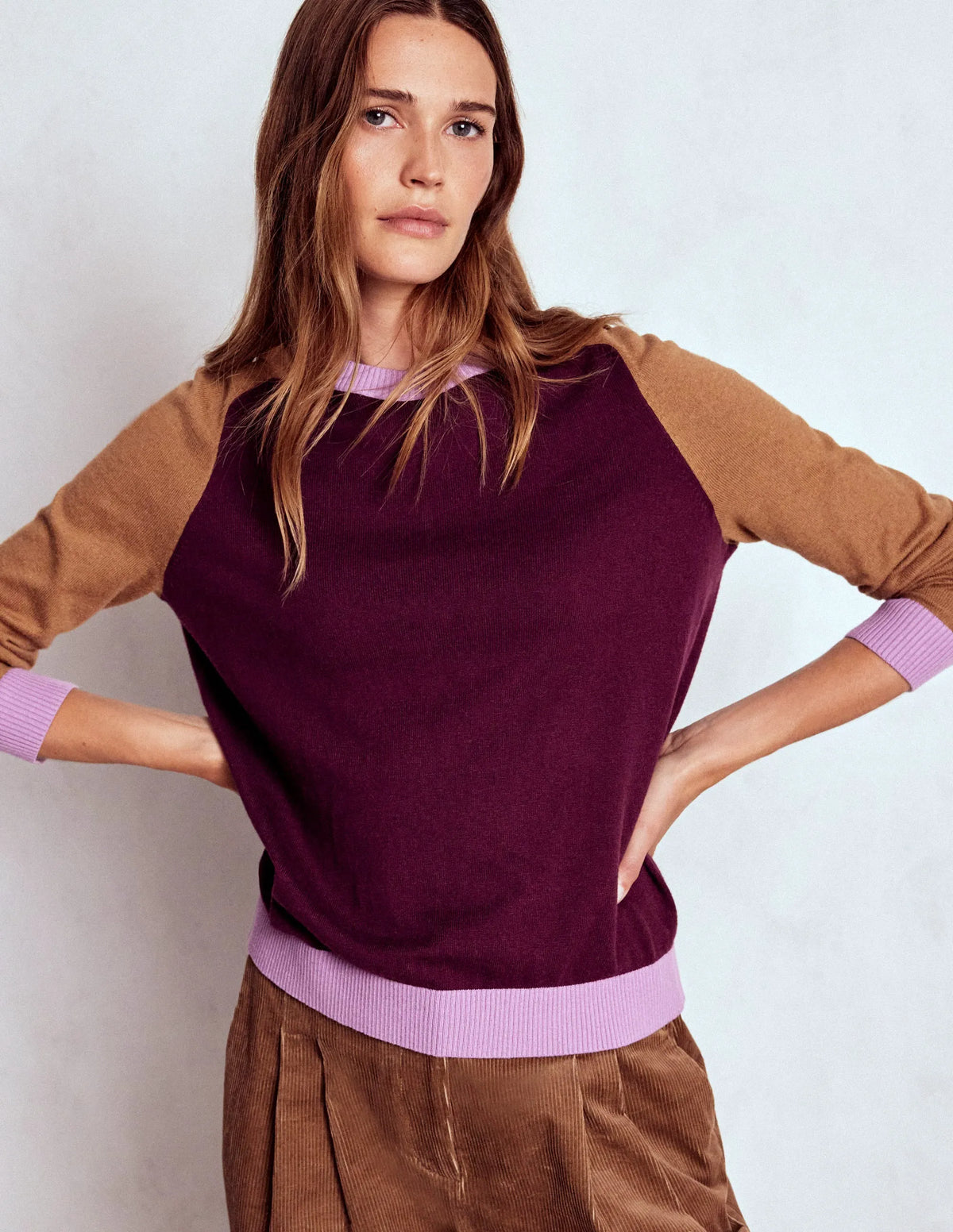 Meg Raglan Sleeve Sweater-Plum Jam, Colour Block
