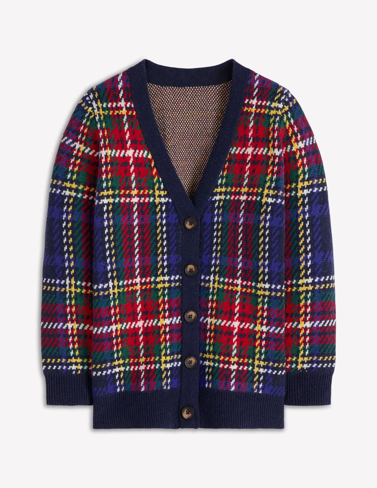 Quinn Boyfriend Cardigan-Navy, Green and Red Check