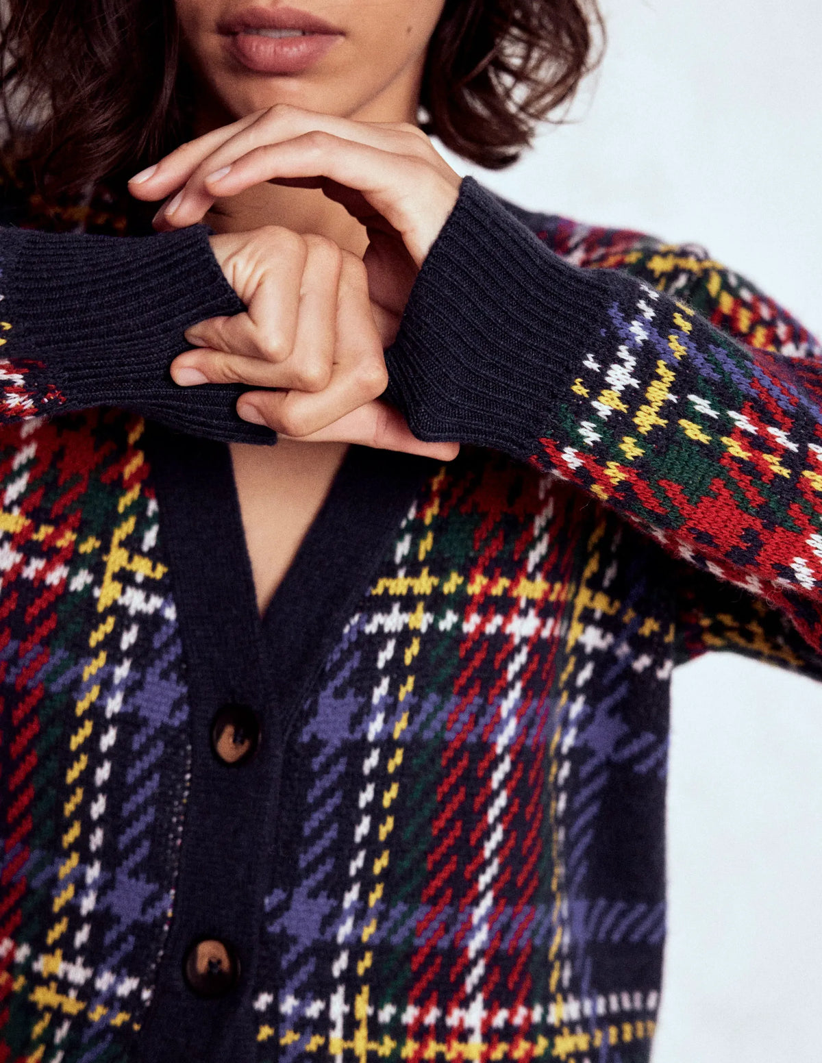 Quinn Boyfriend Cardigan-Navy, Green and Red Check