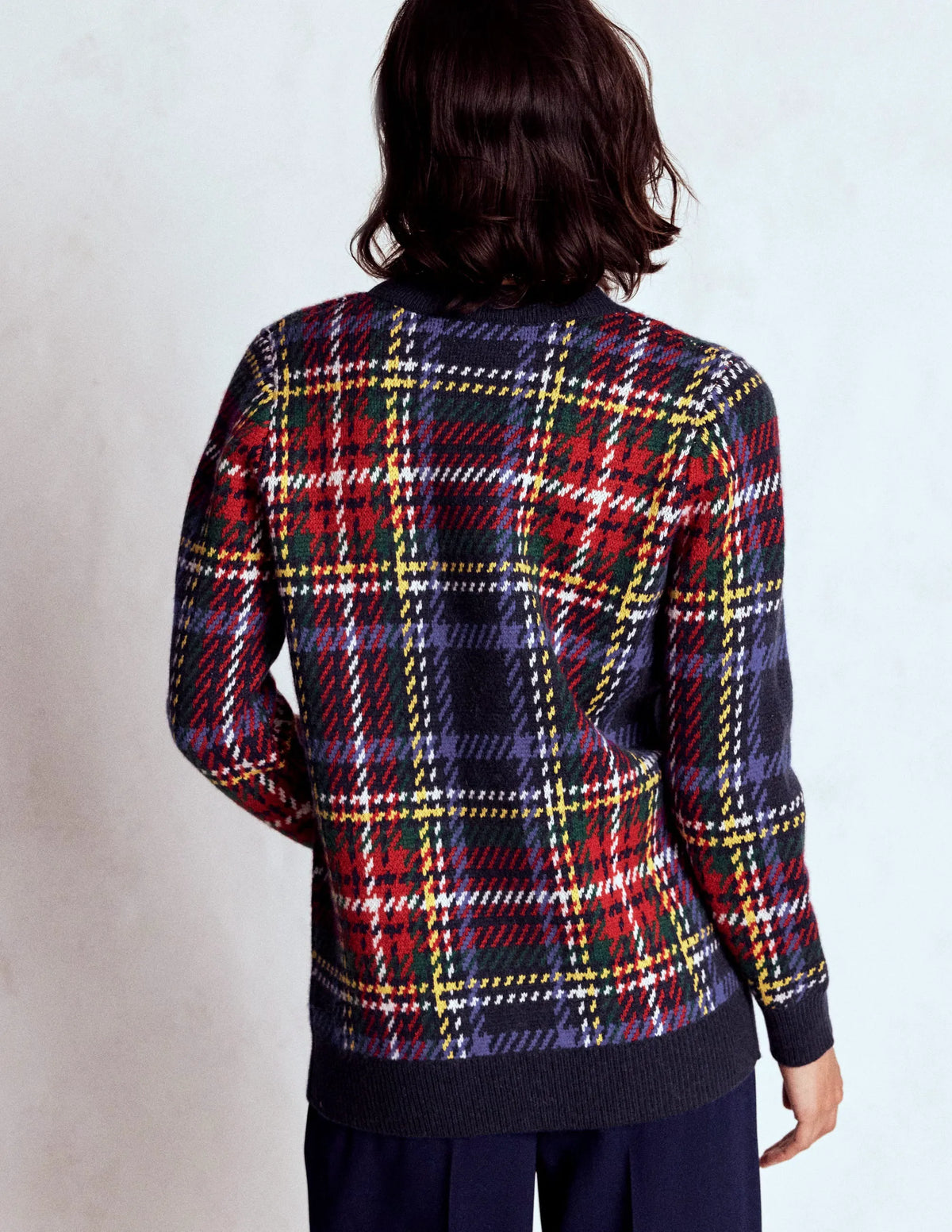 Quinn Boyfriend Cardigan-Navy, Green and Red Check