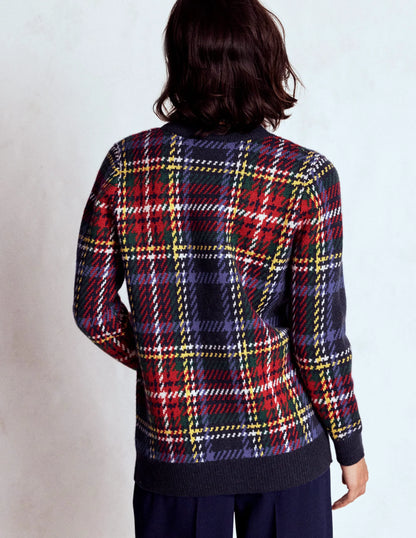 Quinn Boyfriend Cardigan-Navy, Green and Red Check