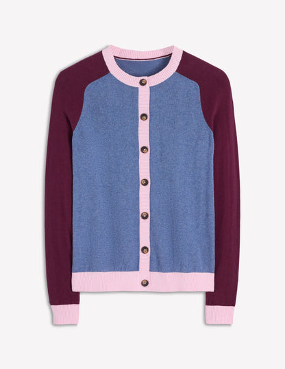 Meg Raglan Sleeve Cardigan-Harbour Blue, Colour Block