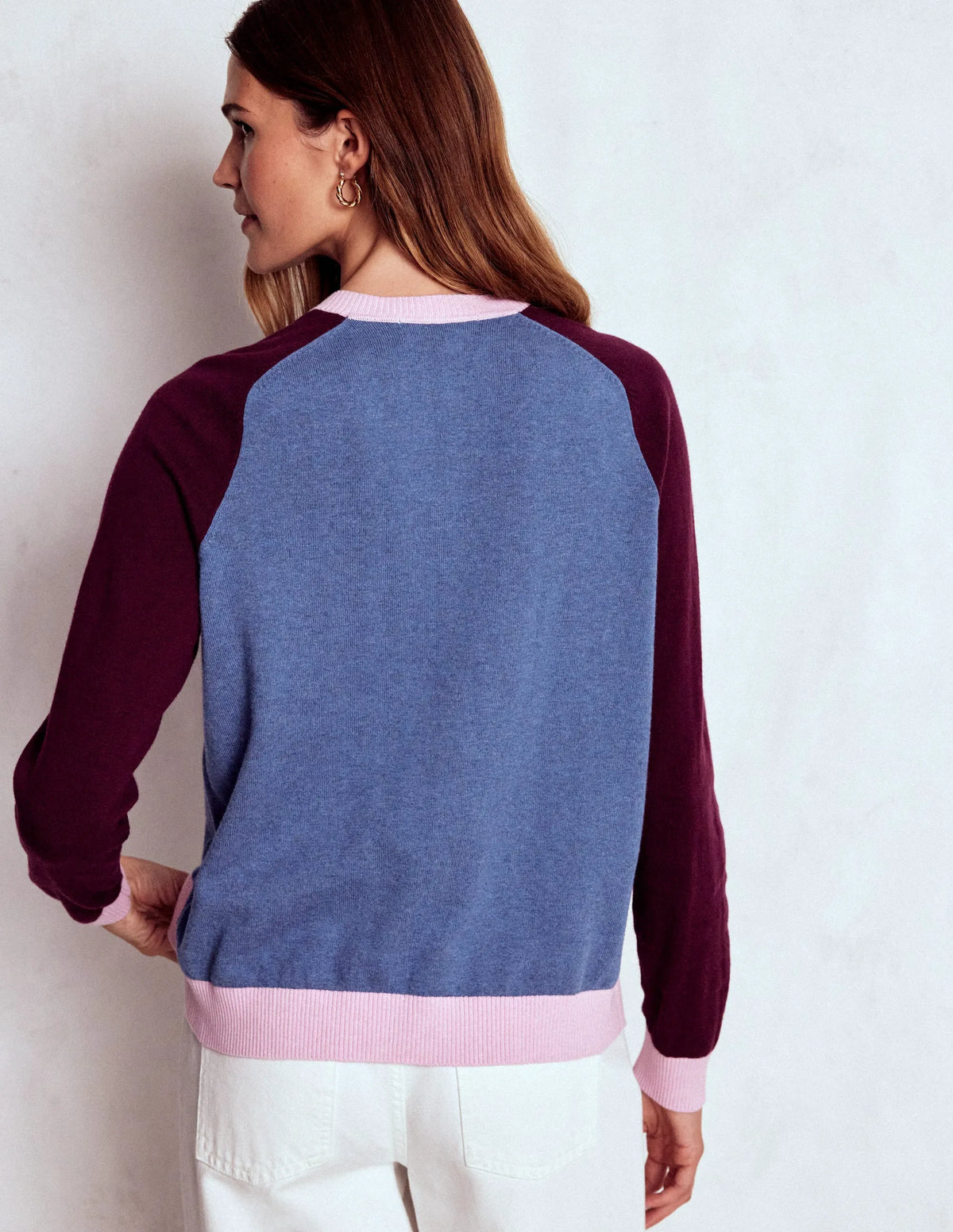 Meg Raglan Sleeve Cardigan-Harbour Blue, Colour Block