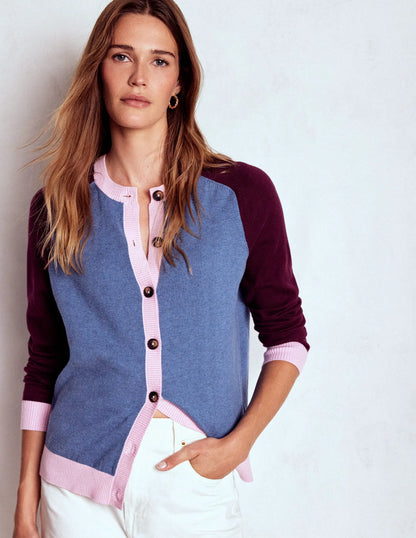 Meg Raglan Sleeve Cardigan-Harbour Blue, Colour Block