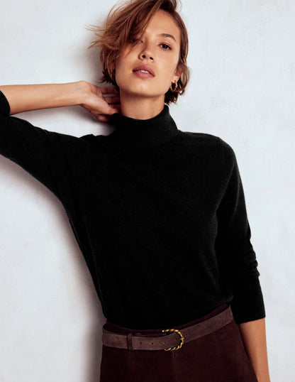 Eva Cashmere Roll Neck Sweater-Black