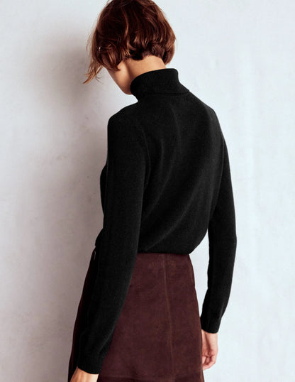 Eva Cashmere Roll Neck Sweater-Black