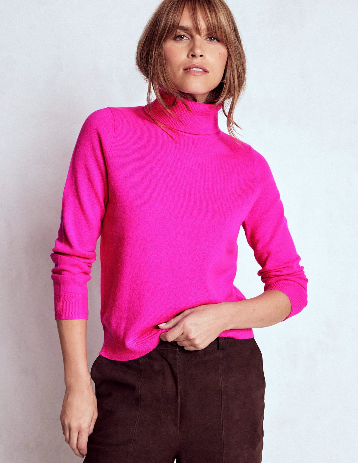 Eva Cashmere Roll Neck Sweater-Pop Pansy