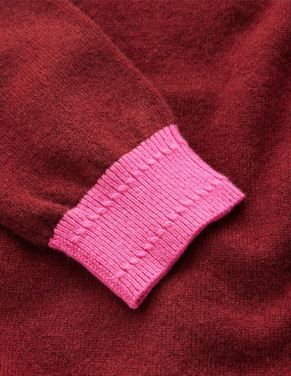 Eva Cashmere Roll Neck Sweater-Chestnut, Colour Block
