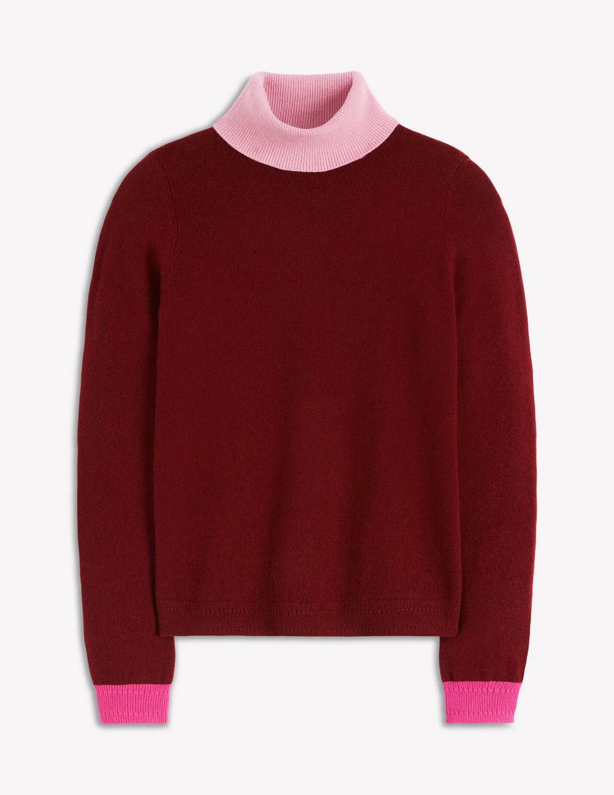 Eva Cashmere Roll Neck Sweater-Chestnut, Colour Block