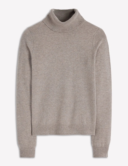Eva Cashmere Roll Neck Sweater-Mink Melange