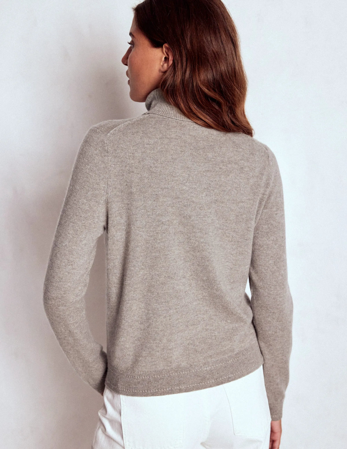 Eva Cashmere Roll Neck Sweater-Mink Melange