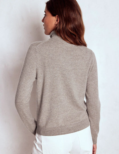 Eva Cashmere Roll Neck Sweater-Mink Melange