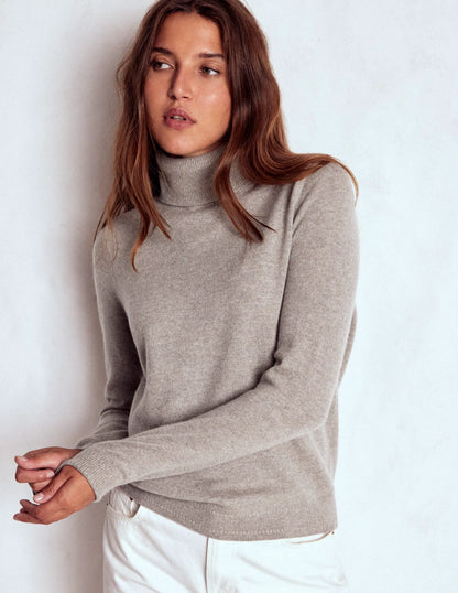 Eva Cashmere Roll Neck Sweater-Mink Melange