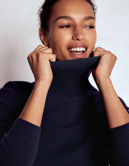 Eva Cashmere Roll Neck Sweater-Navy