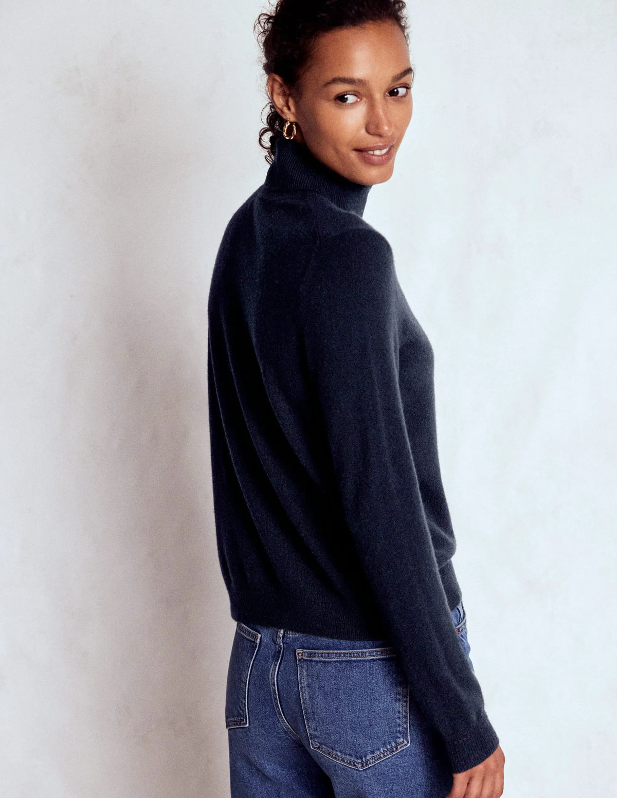 Eva Cashmere Roll Neck Sweater-Navy
