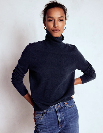 Eva Cashmere Roll Neck Sweater-Navy