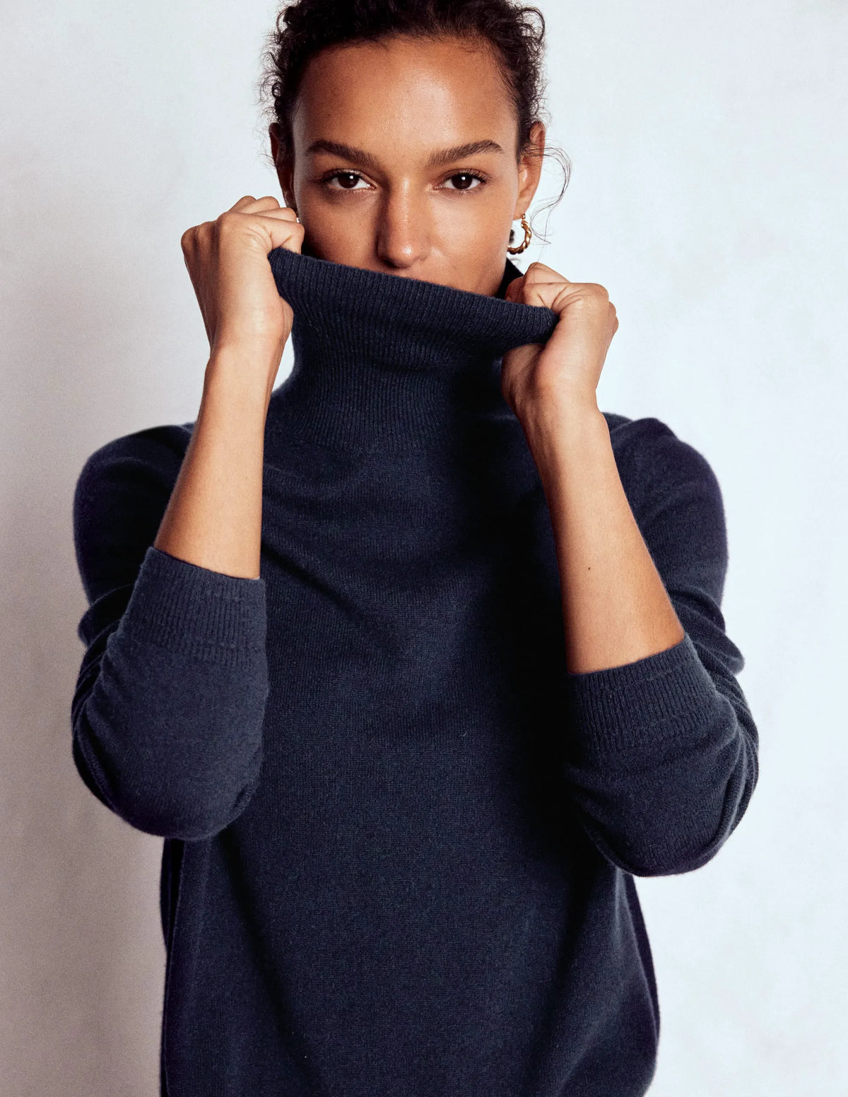 Eva Cashmere Roll Neck Sweater-Navy