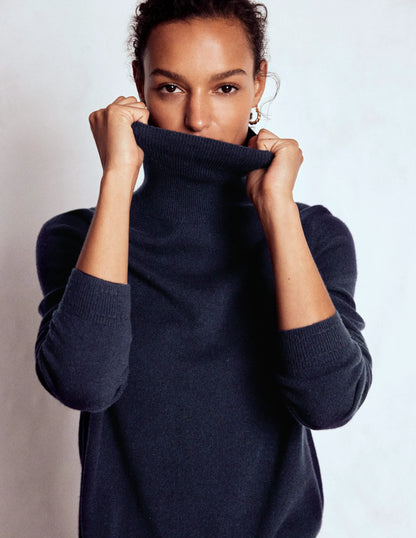 Eva Cashmere Roll Neck Sweater-Navy
