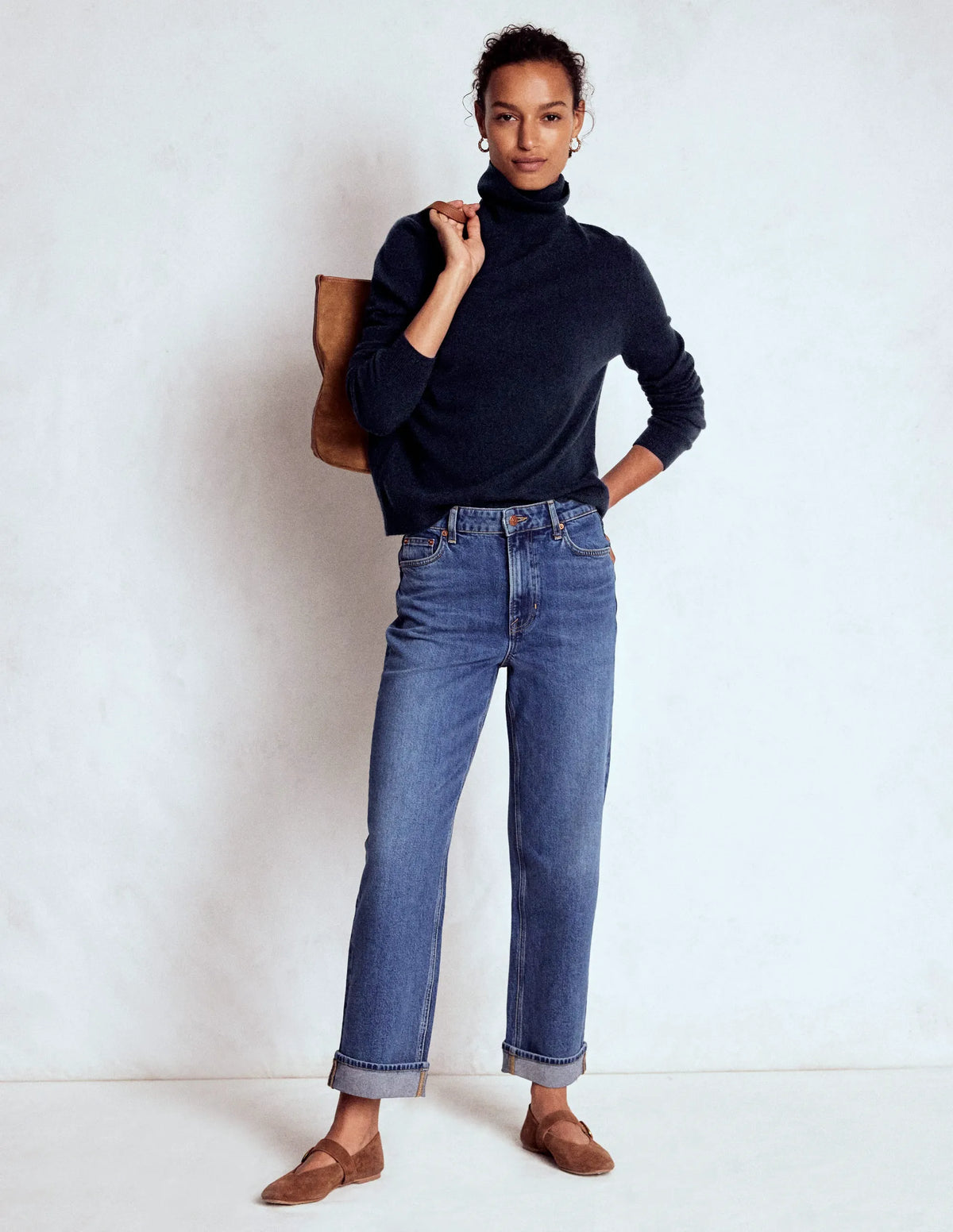 Eva Cashmere Roll Neck Sweater-Navy