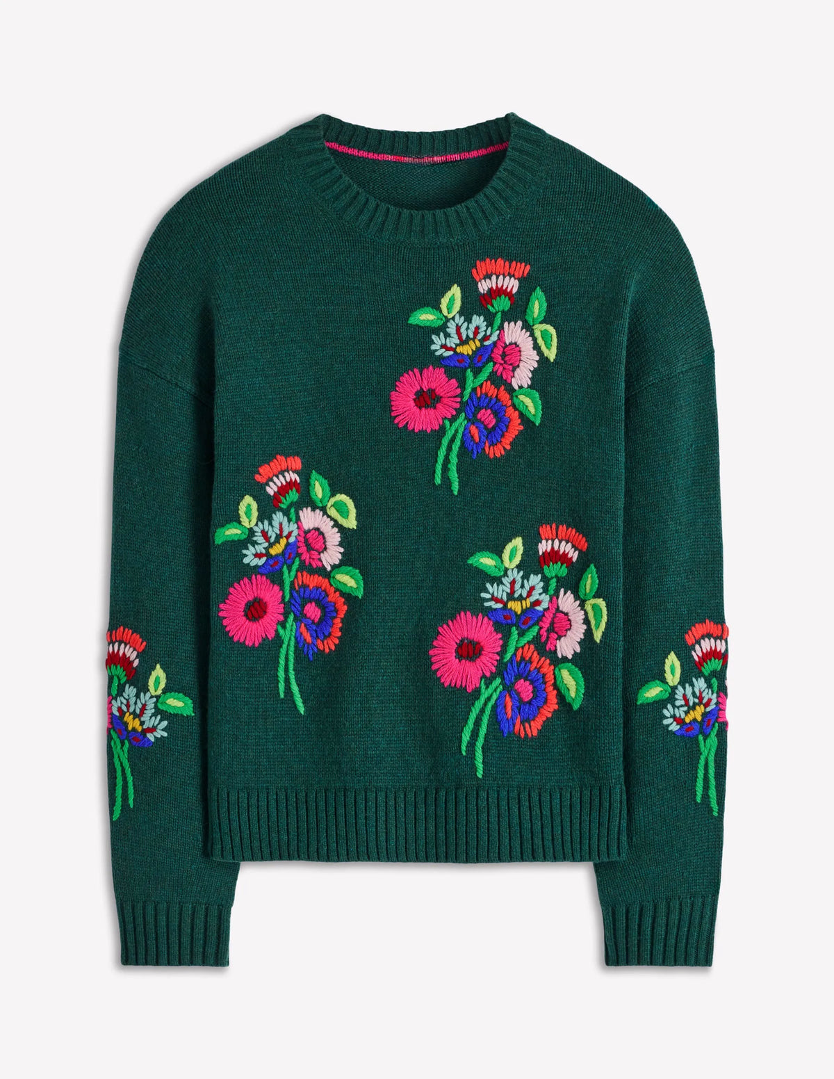 Natalie Embroidered Sweater-Emerald Night Bouquet
