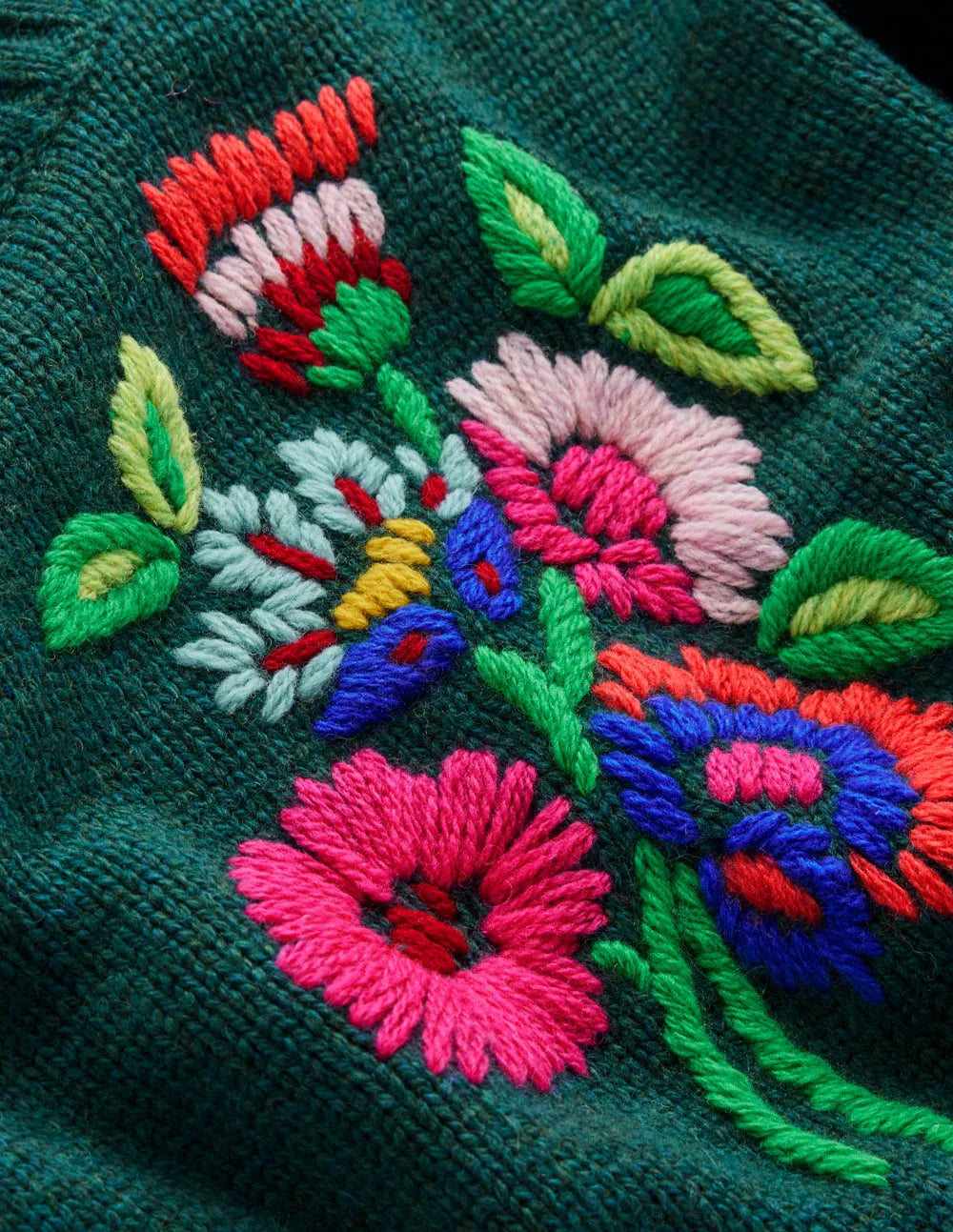 Natalie Embroidered Sweater-Emerald Night Bouquet