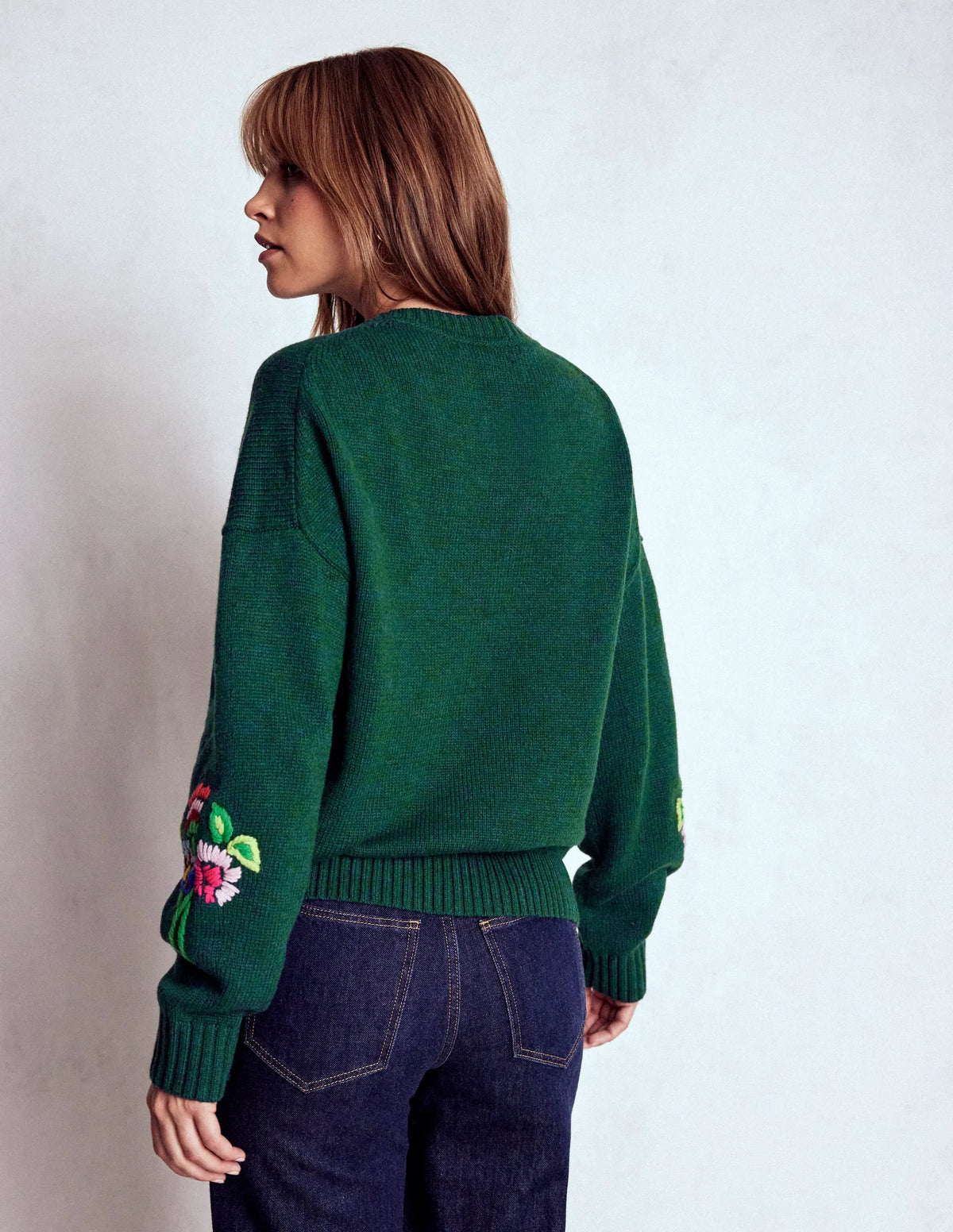 Natalie Embroidered Sweater-Emerald Night Bouquet