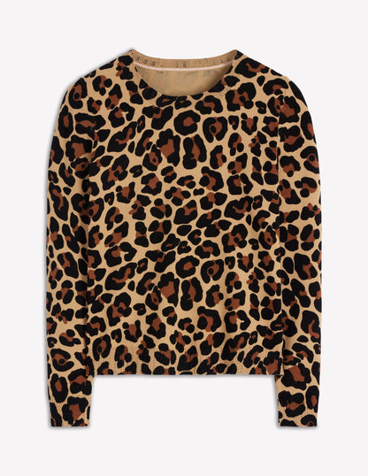 Emilia Cotton Crew Sweater-Cheetah Pop