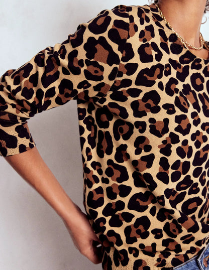 Emilia Cotton Crew Sweater-Cheetah Pop