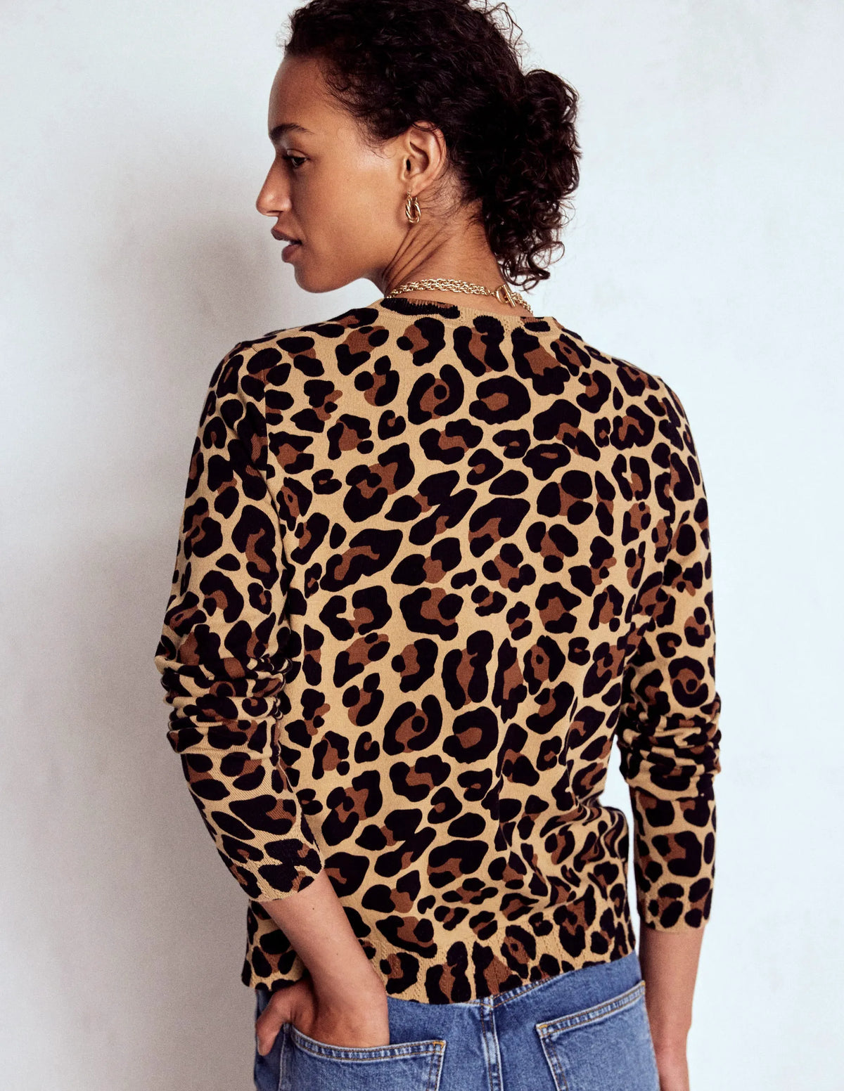 Emilia Cotton Crew Sweater-Cheetah Pop