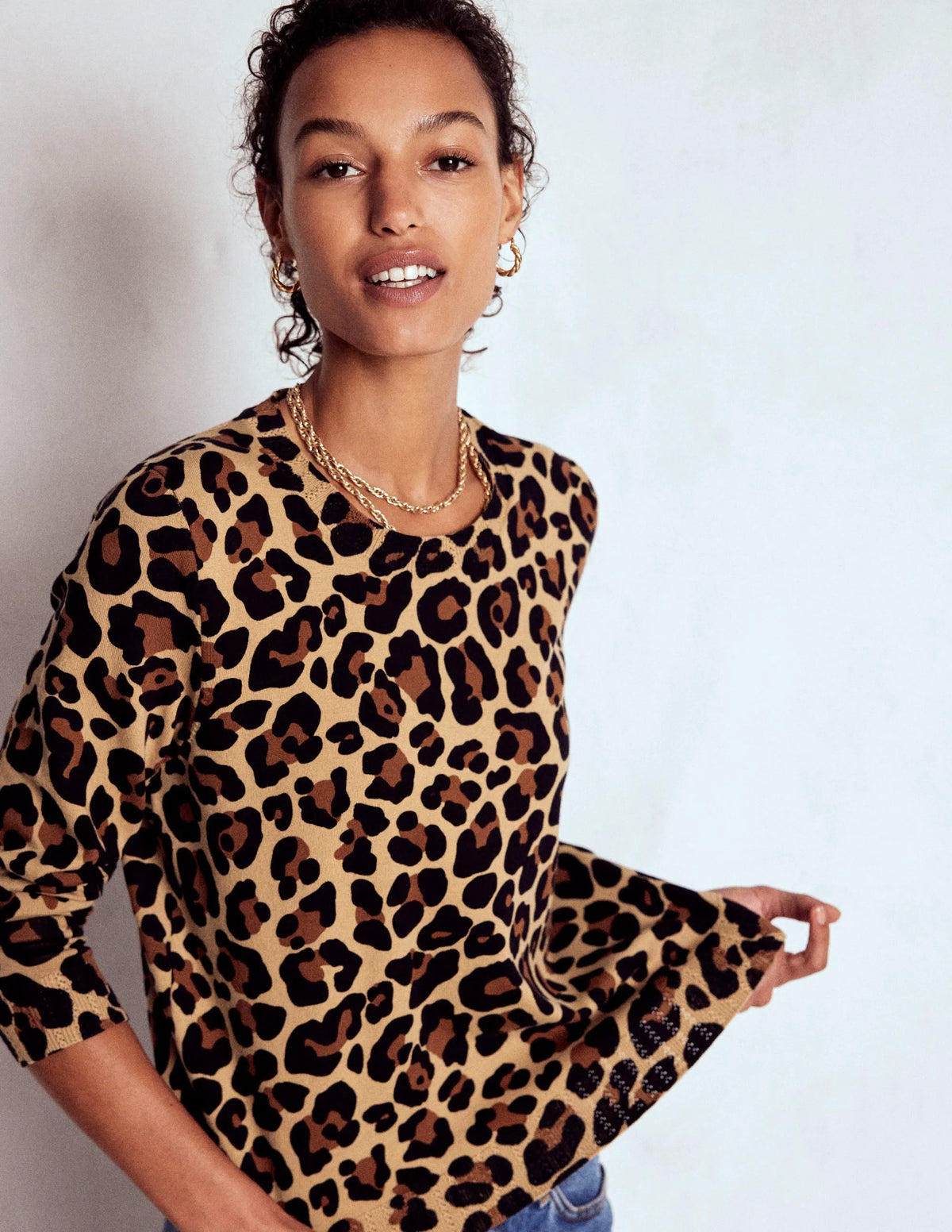 Emilia Cotton Crew Sweater-Cheetah Pop