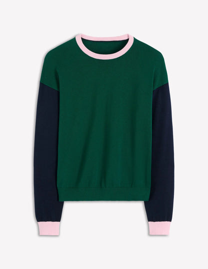 Lara Relaxed Cotton Jumper-Emerald Night, Navy