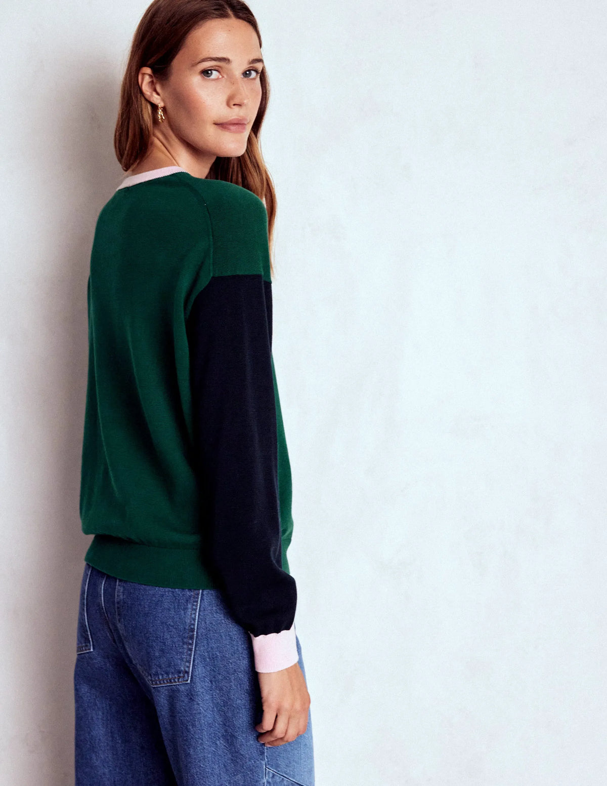 Lara Relaxed Cotton Jumper-Emerald Night, Navy