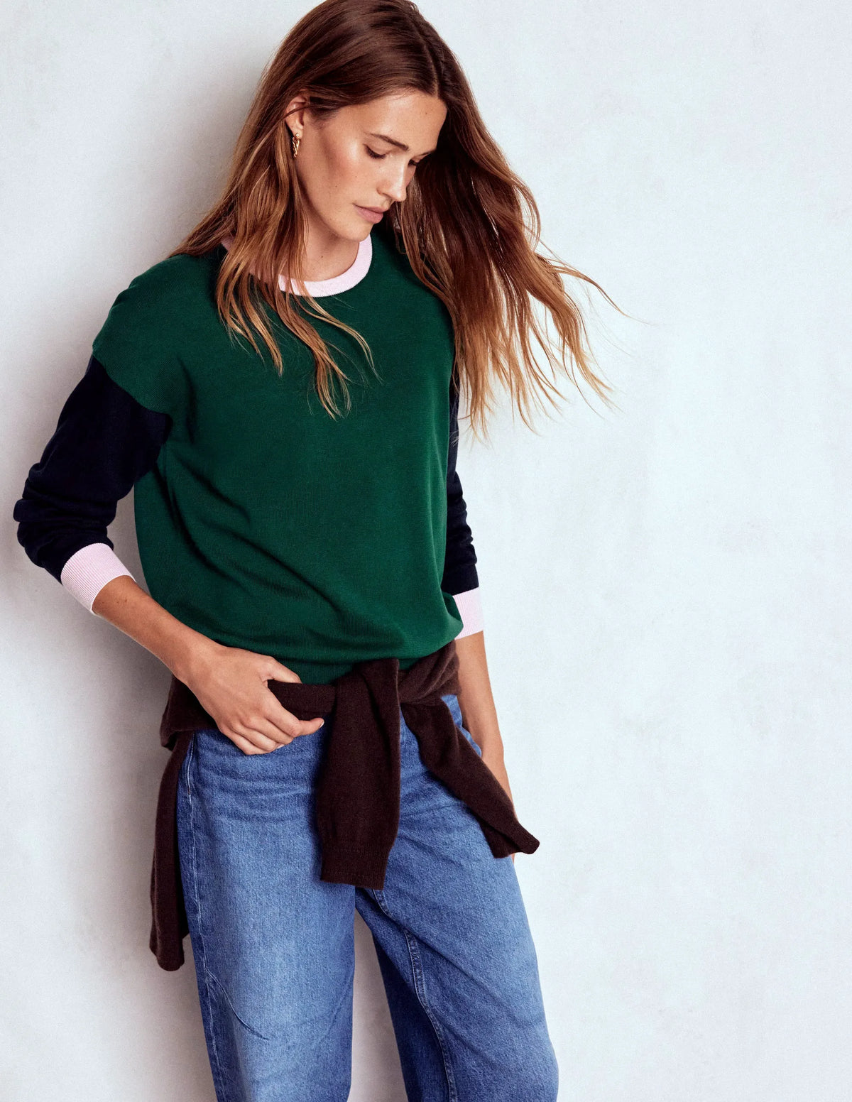 Lara Relaxed Cotton Jumper-Emerald Night, Navy