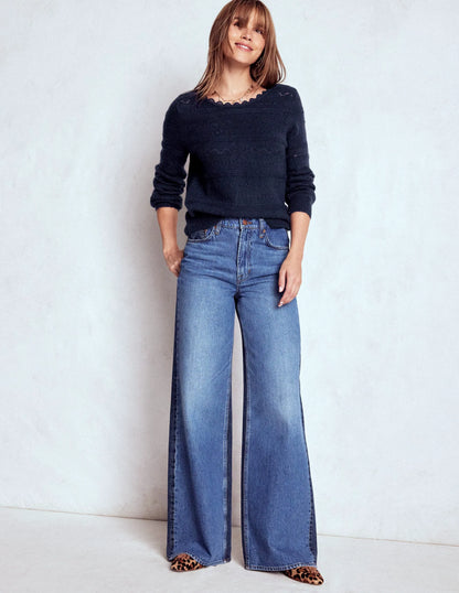 Leticia Lace Trim Sweater-Navy