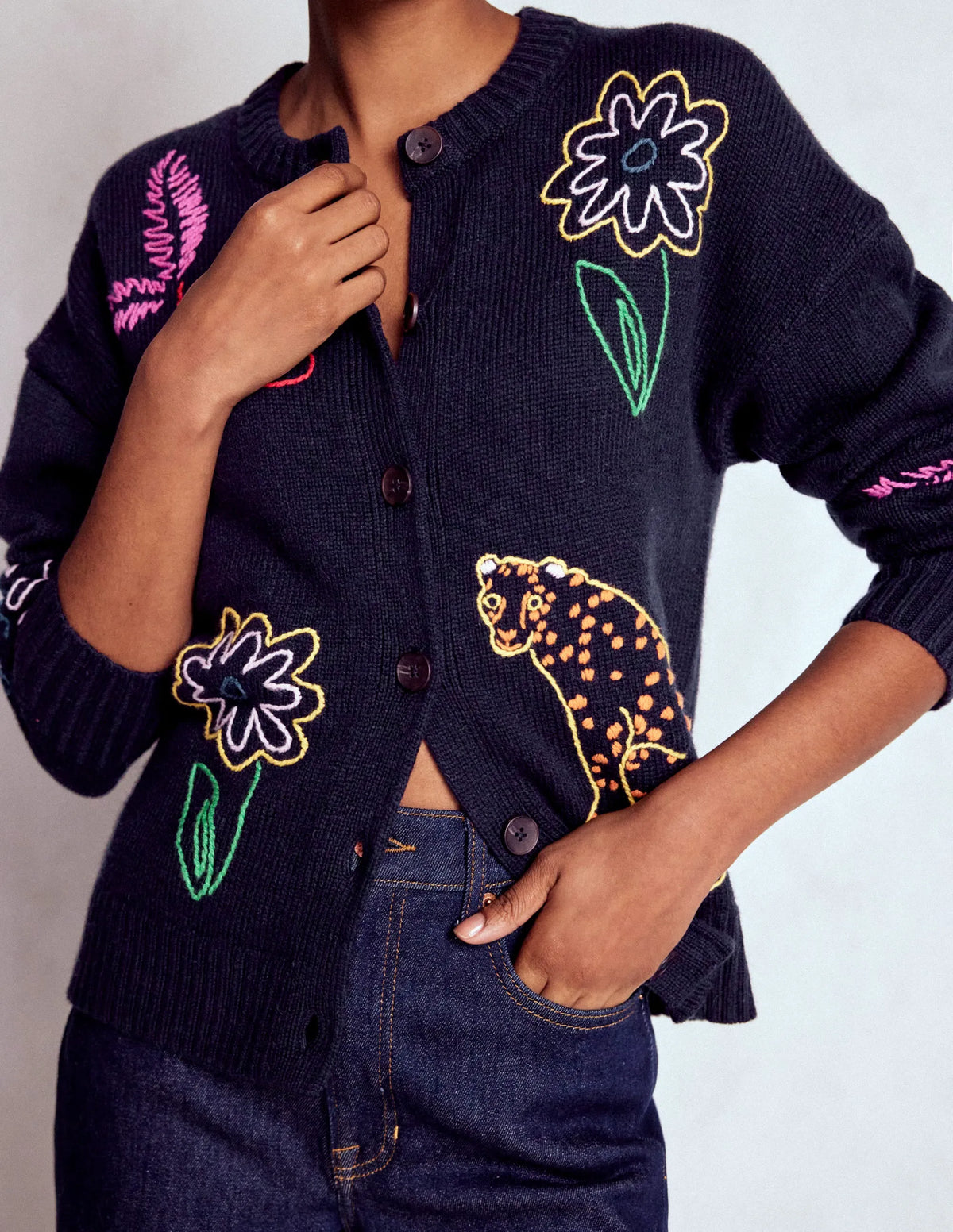 Natalie Embroidered Cardigan-Navy Embroidery