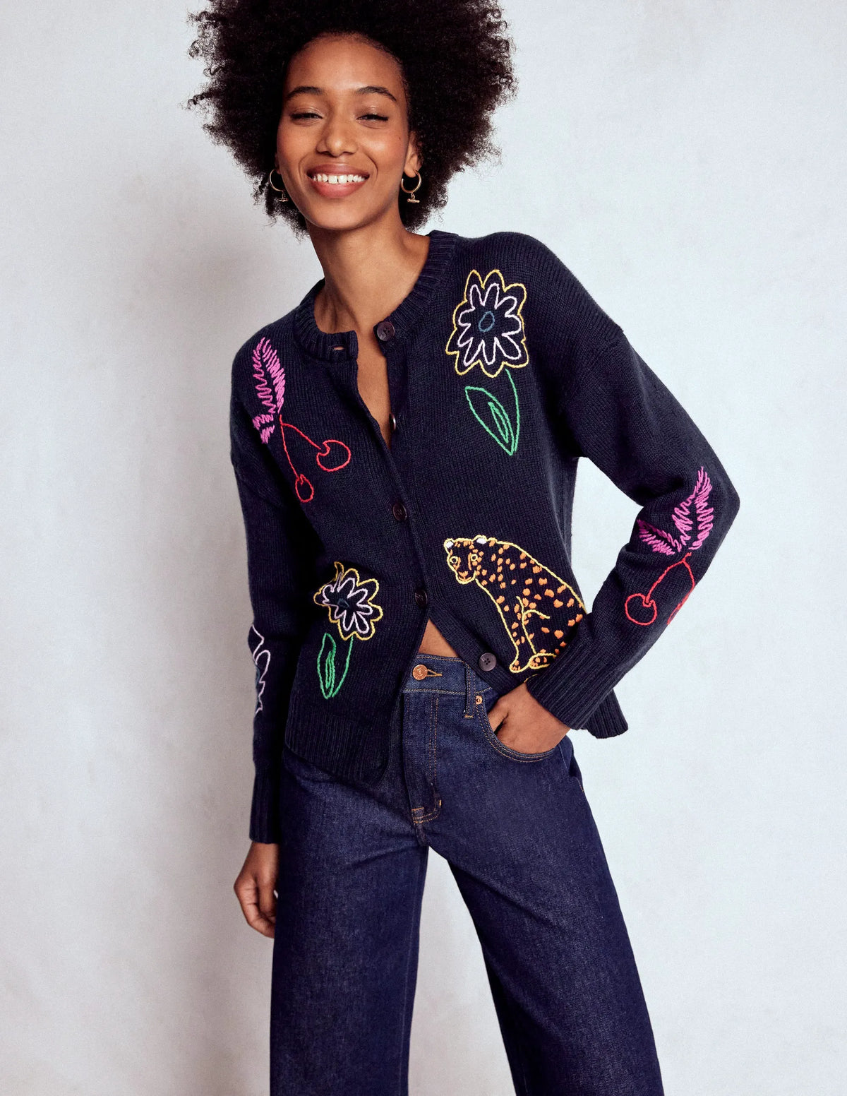 Natalie Embroidered Cardigan-Navy Embroidery