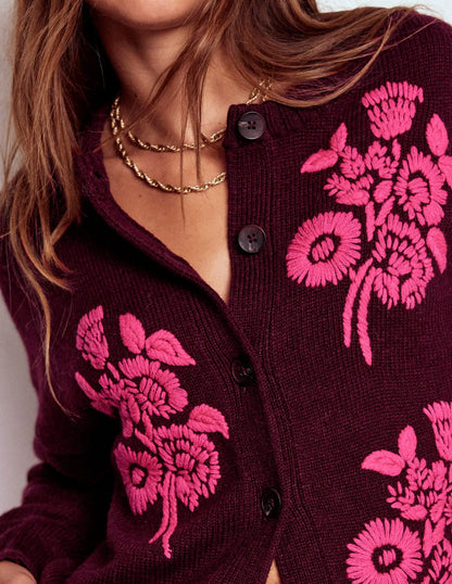 Natalie Embroidered Cardigan-Dark Cherry Bouquet