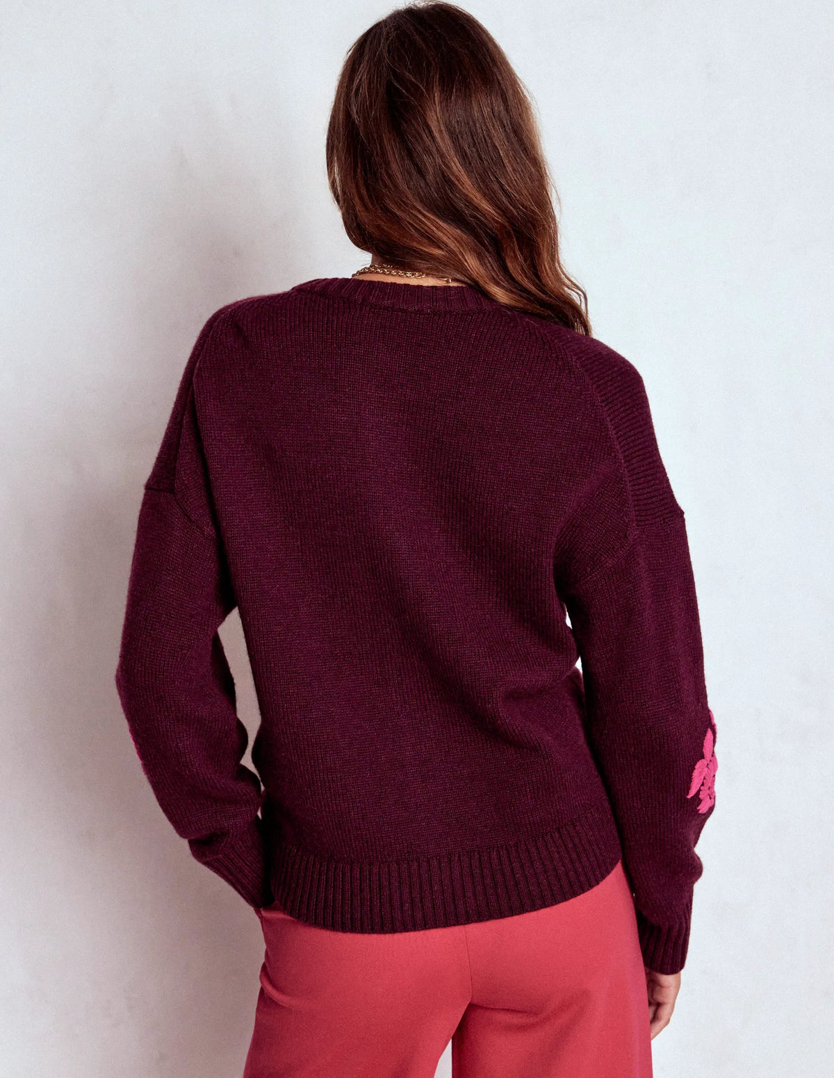 Natalie Embroidered Cardigan-Dark Cherry Bouquet