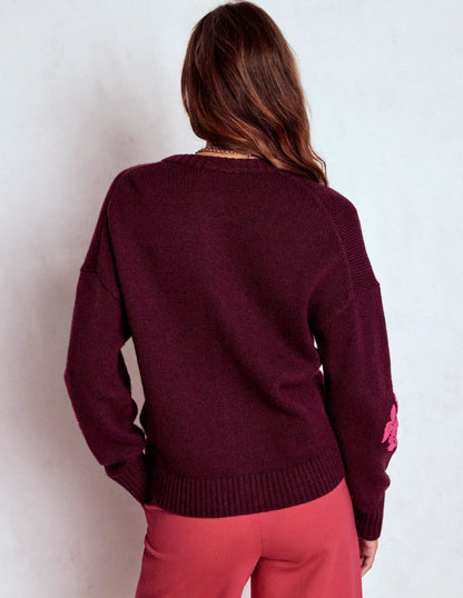 Natalie Embroidered Cardigan-Dark Cherry Bouquet
